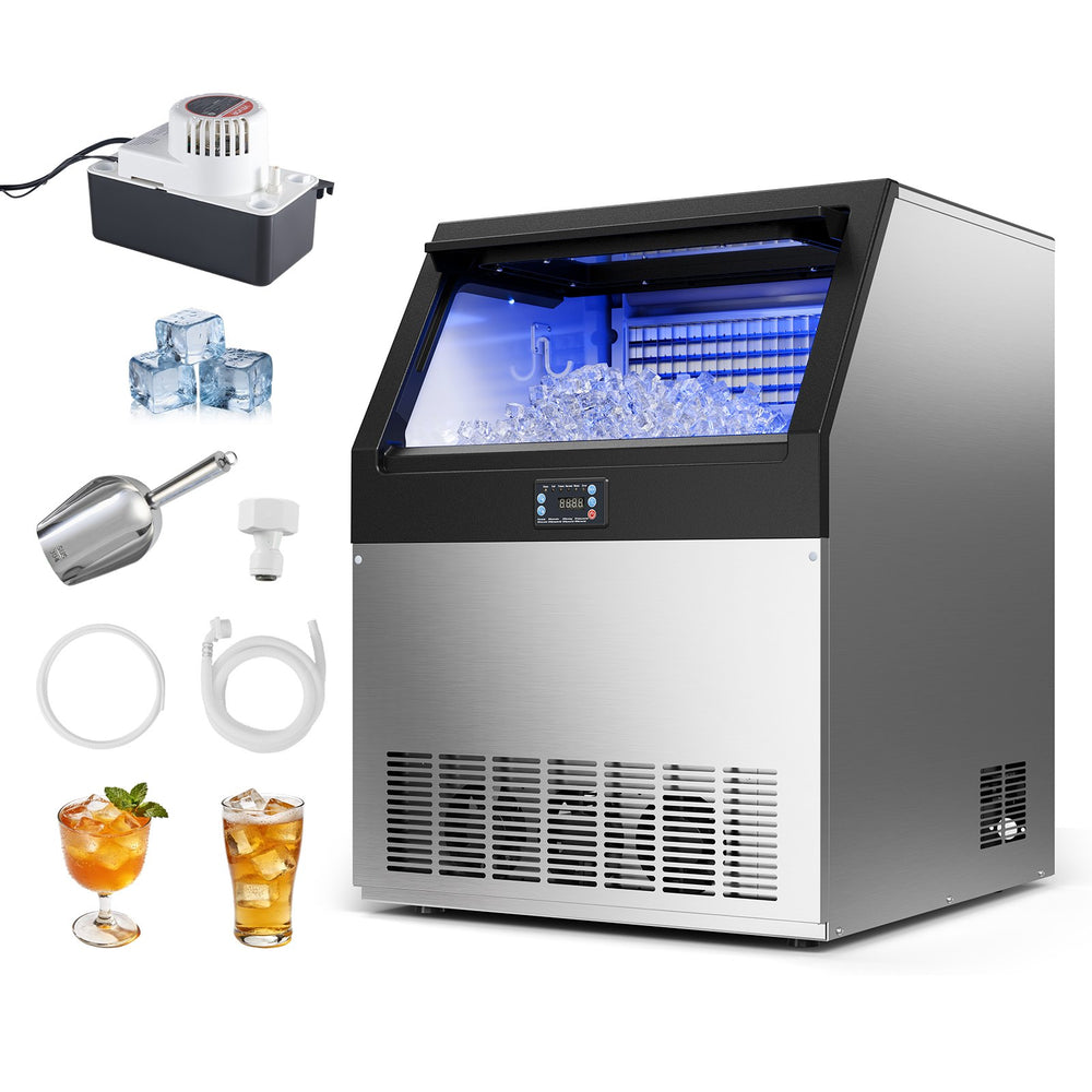 VEVOR Commercial Ice Maker Machine with Pump, 265 lbs/24h with 85 lbs Storage Capacity, Built-in/Freestanding/Under Counter, Stainless Steel Ice Maker with LED Display & Self-Cleaning, for Home Bar