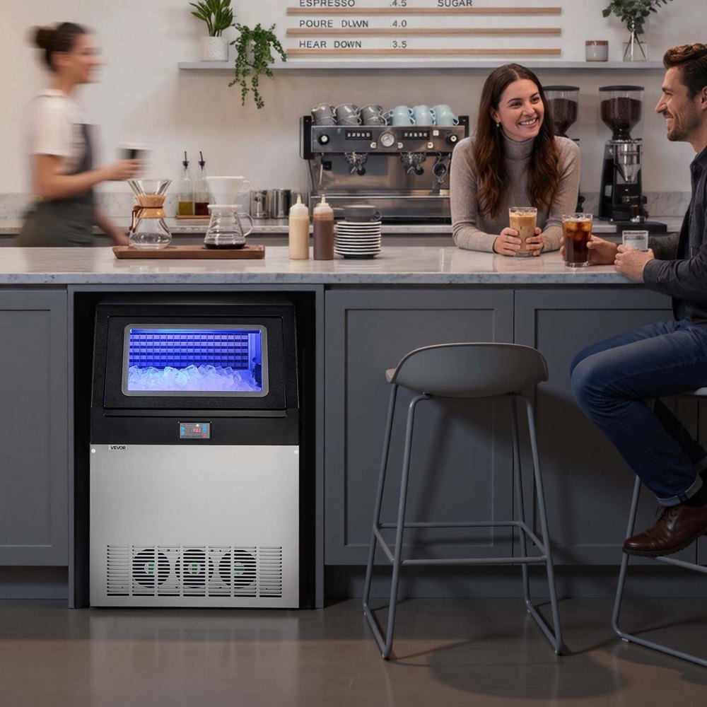 VEVOR Commercial Ice Maker Machine with Pump, 360 lbs/24h with 85 lbs Storage Capacity, Built-in/Freestanding/Under Counter, Stainless Steel Ice Maker with LED Display & Self-Cleaning, for Home Bar