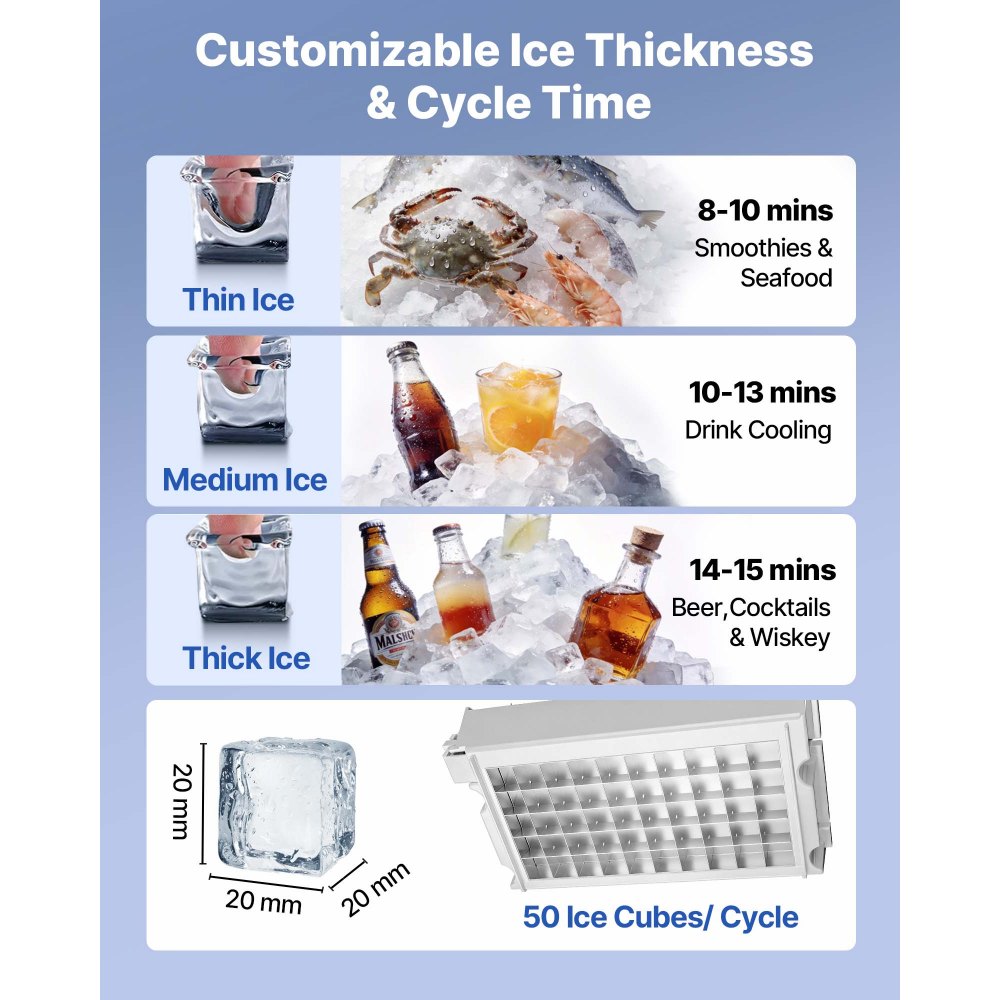 VEVOR Commercial Ice Maker Machine with Pump, 130 lbs/24h with 30 lbs Storage Capacity, Built-in/Freestanding/Under Counter, Stainless Steel Ice Maker with LED Display & Self-Cleaning, for Home Bar