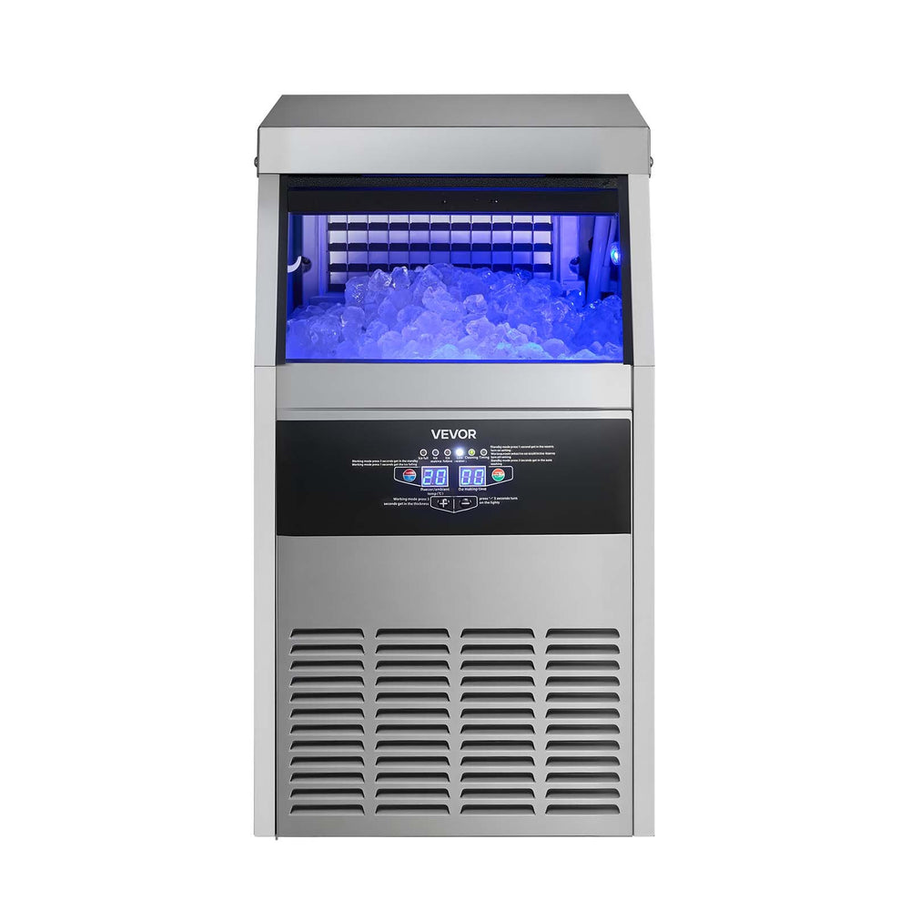 VEVOR Commercial Ice Maker Machine with Pump, 130 lbs/24h with 30 lbs Storage Capacity, Built-in/Freestanding/Under Counter, Stainless Steel Ice Maker with LED Display & Self-Cleaning, for Home Bar