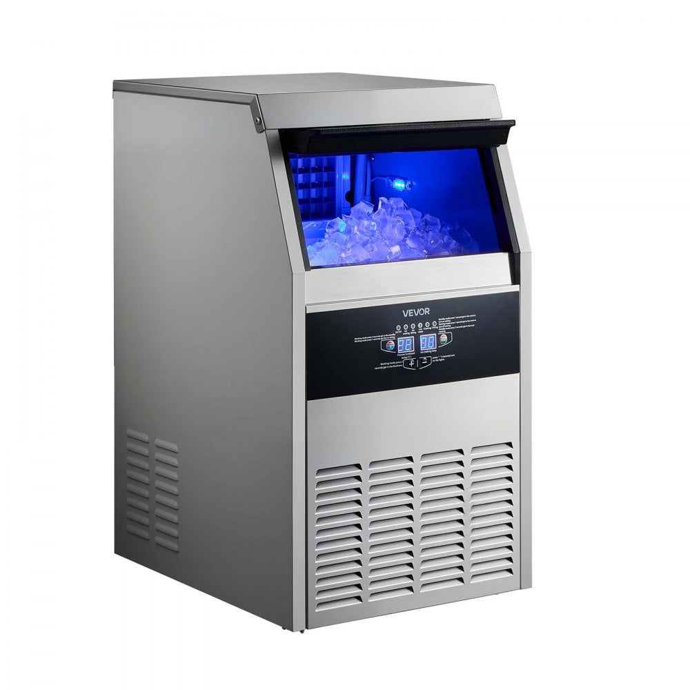 VEVOR Commercial Ice Maker Machine with Pump, 160 lbs/24h with 30 lbs Storage Capacity, Built-in/Freestanding/Under Counter, Stainless Steel Ice Maker with LED Display & Self-Cleaning, for Home Bar