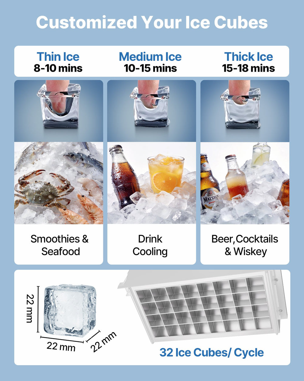 VEVOR Commercial Ice Maker Machine with Pump, 80 lbs/24h with 13 lbs Storage Capacity, Countertop/Freestanding/Under Counter, Stainless Steel Ice Maker with LED Display & Self-Cleaning, for Home Bar
