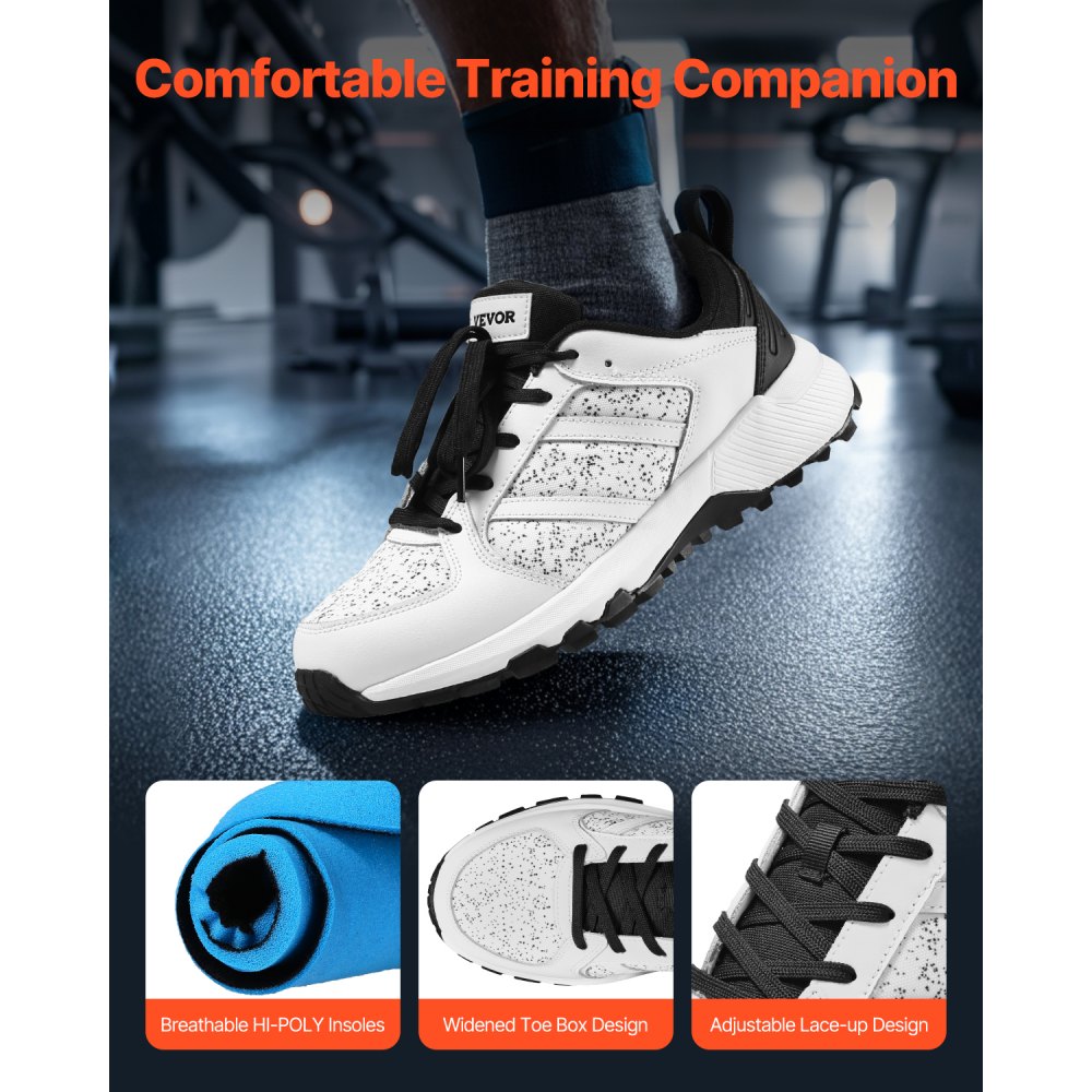 VEVOR Cross Training Shoes, M Width Sneakers US Size 13, Wide Toe Box Shoes with Arch Support & Adjustable Lace-up, Training Shoes for Running, Gymnastics, Dog Walking, and Weightlifting (White)
