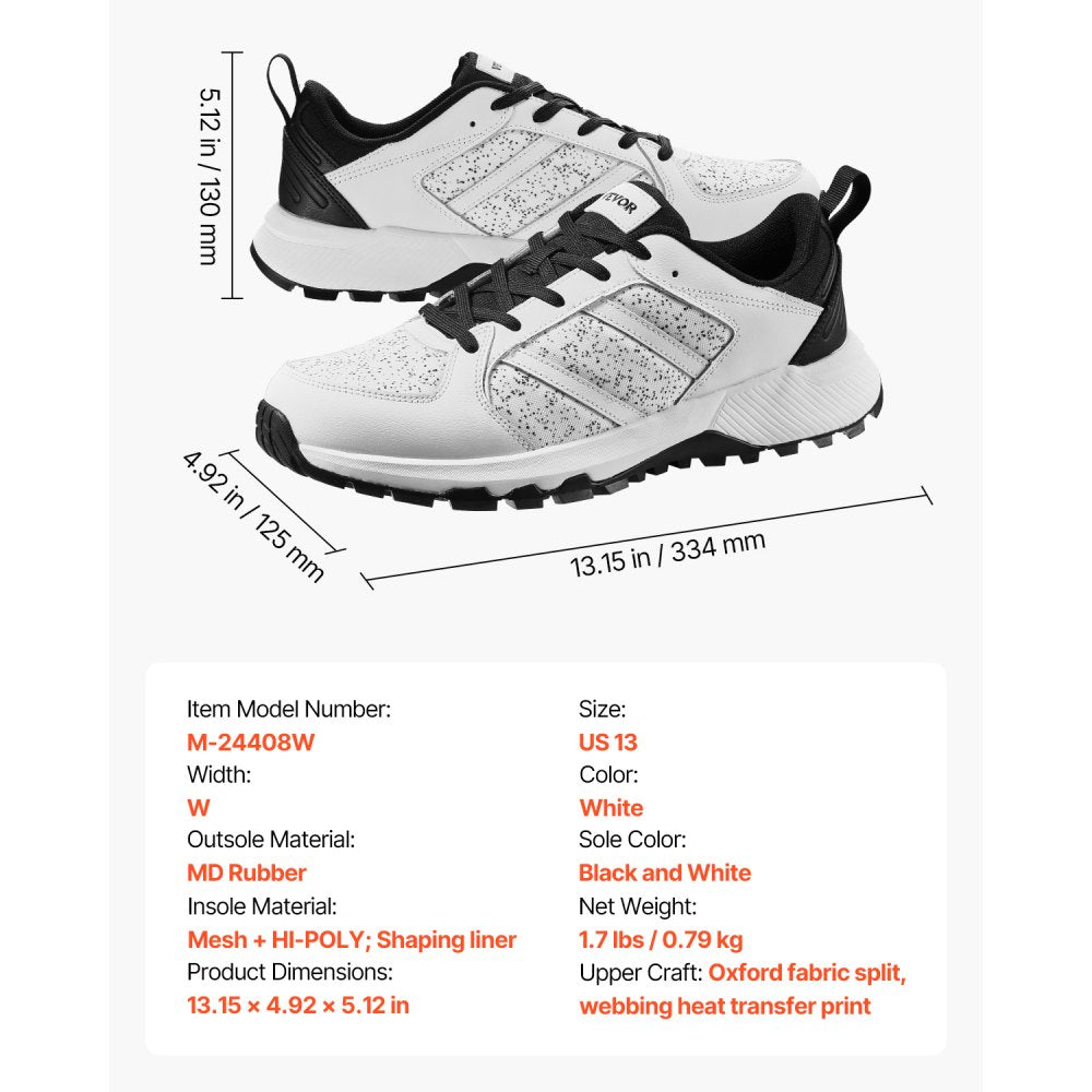 VEVOR Cross Training Shoes, W Width Sneakers US Size 13, Wide Toe Box Shoes with Arch Support & Adjustable Lace-up, Training Shoes for Running, Gymnastics, Dog Walking, and Weightlifting (White)