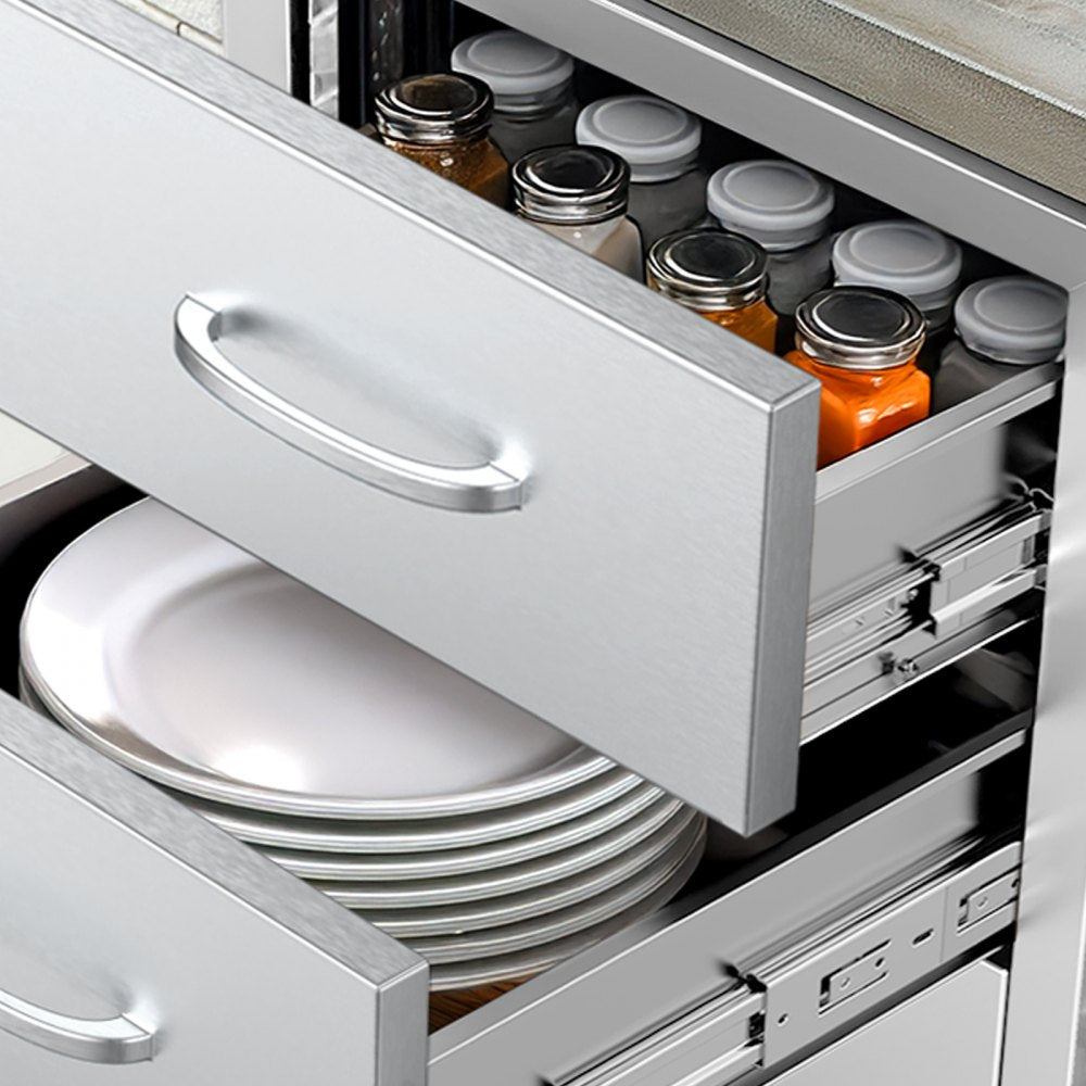 VEVOR Outdoor Kitchen Drawers, 18.5"W x 22.5"H x 22.5"D Triple Access Drawers, Stainless Steel Flush Mount Cabinets, BBQ Island Drawers Storage with Handle, for Outdoor Kitchens or Patio Grill Station