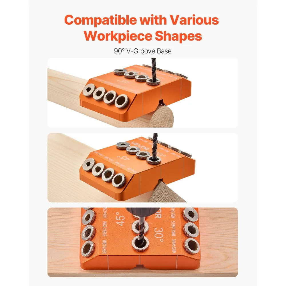 VEVOR Drill Guide, 30/ 45/ 90 Degree Angle 4 Sizes Portable Precision Drilling Guide Jig, for Drilling Angled or Horizontal Holes, Aluminum Alloy, for Deck Cable Railing Wood Post Stair Handrail