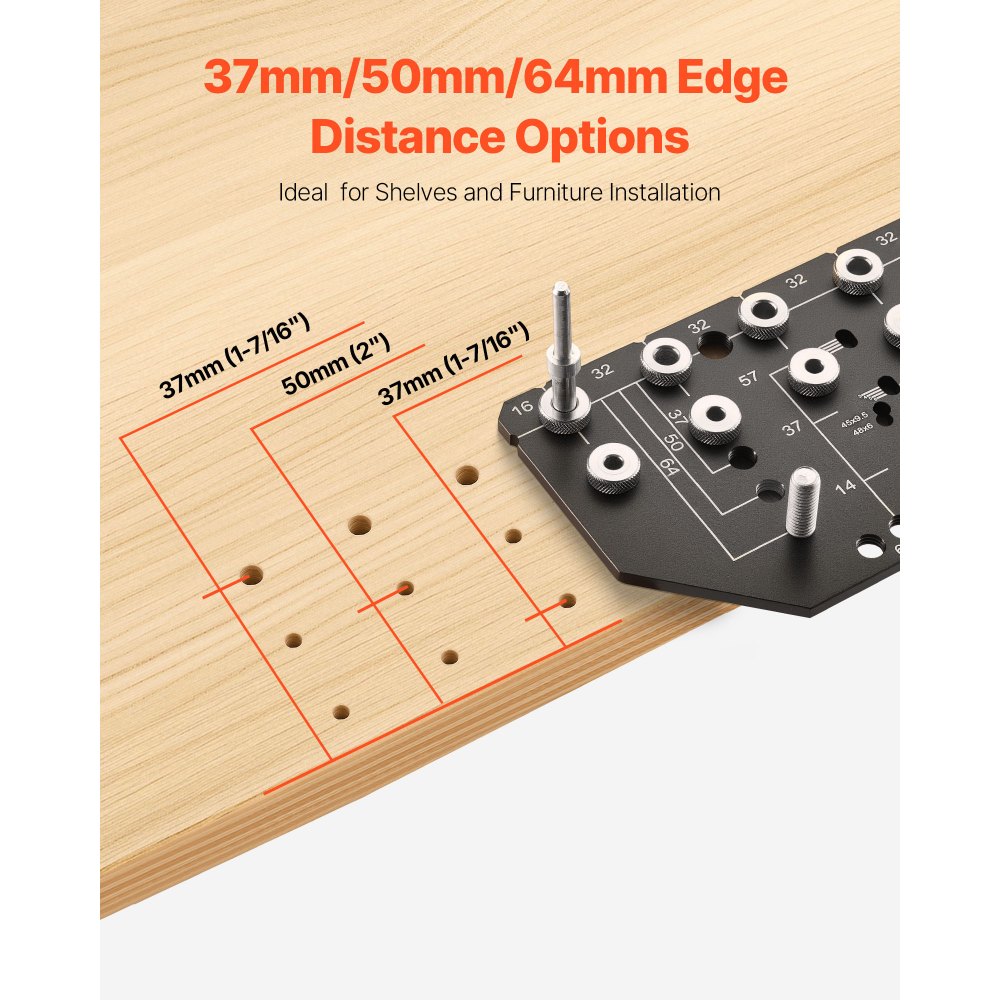 VEVOR Shelf Pin Jig and Hinge Jig Two-in-One, Aluminum Alloy Cabinet Hardware Hole Drilling Template with 1/4" and 3/16" Drill Bits, for Cabinet Doors Bookshelves Wardrobes Woodworking and DIY