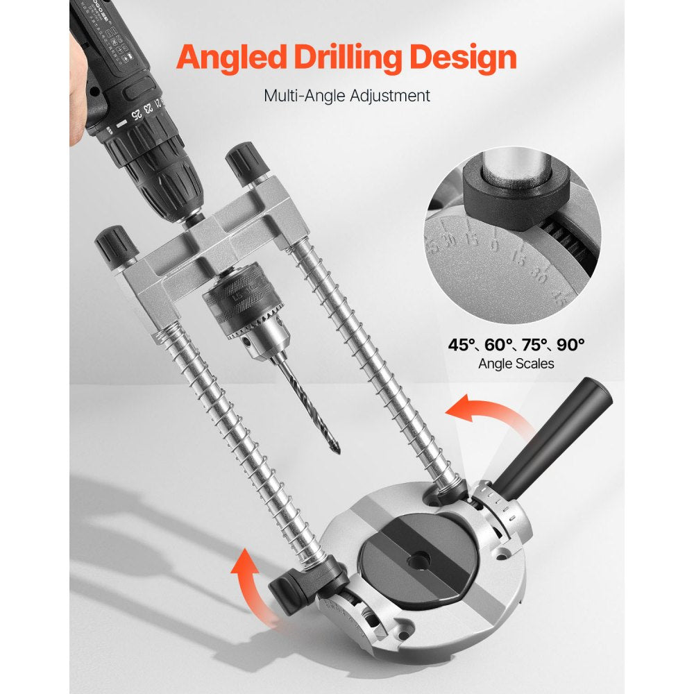 VEVOR Drill Guide, Multi-Angle Press Portable Precision Drilling Guide Jig Attachment, with Large Handle and Mounting Holes, Aluminum Alloy, for Drilling Angled or Straight Holes, for Wood Working
