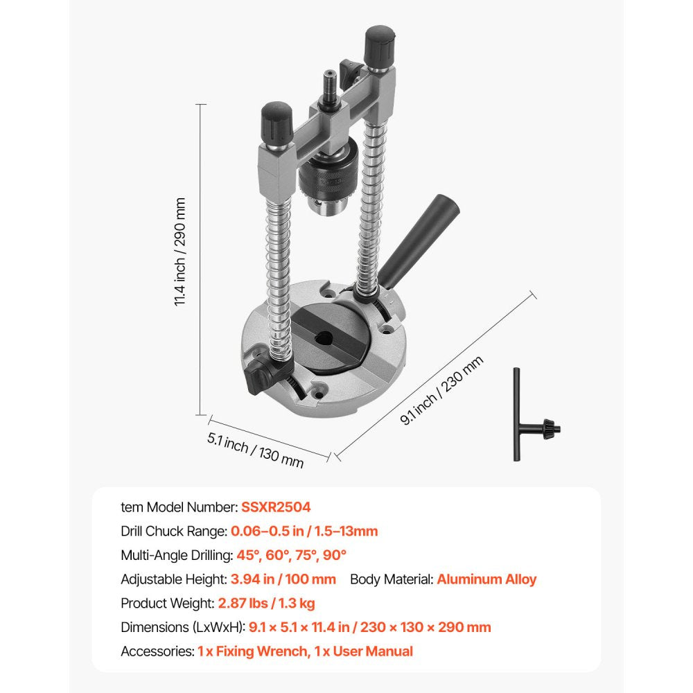 VEVOR Drill Guide, Multi-Angle Press Portable Precision Drilling Guide Jig Attachment, with Large Handle and Mounting Holes, Aluminum Alloy, for Drilling Angled or Straight Holes, for Wood Working