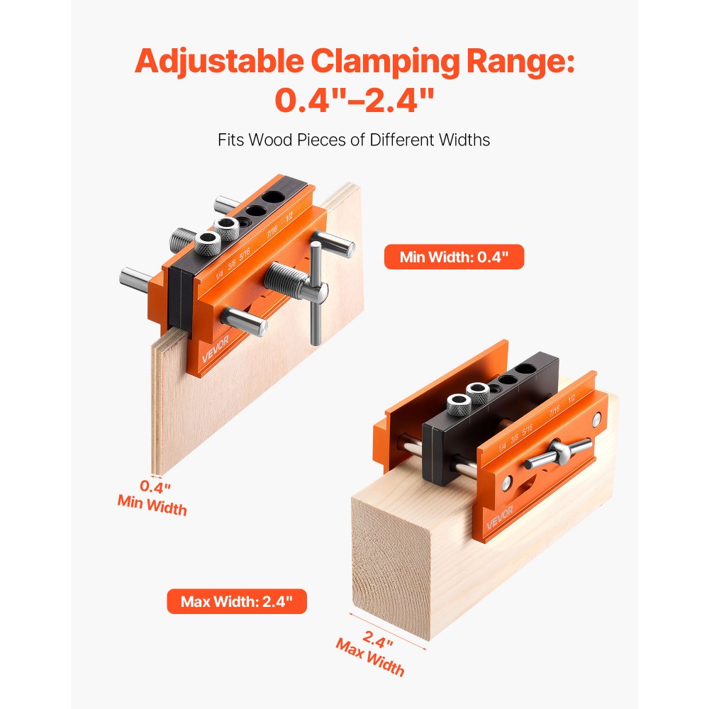 VEVOR Doweling Jig Kit, Self Centering Dowel Drill Jig for Straight Holes, Aluminum Alloy Woodworking Tools with 6 Drill Guide Bushings, Adjustable Width, for Wood Working, Drilling and Marking