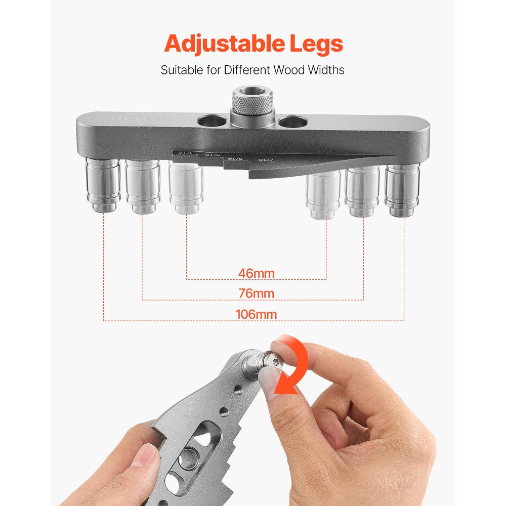 VEVOR Doweling Jig Kit, Self Centering Dowel Drill Jig for Straight Holes, with Drill Bit Set 1/4", 5/16", 3/8" and Drill Bit Stop Collar Set, Aluminum Alloy Woodworking Tools for Drilling, Marking