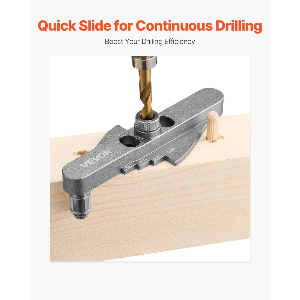VEVOR Doweling Jig Kit, Self Centering Dowel Drill Jig for Straight Holes, with Drill Bit Set 1/4", 5/16", 3/8" and Drill Bit Stop Collar Set, Aluminum Alloy Woodworking Tools for Drilling, Marking