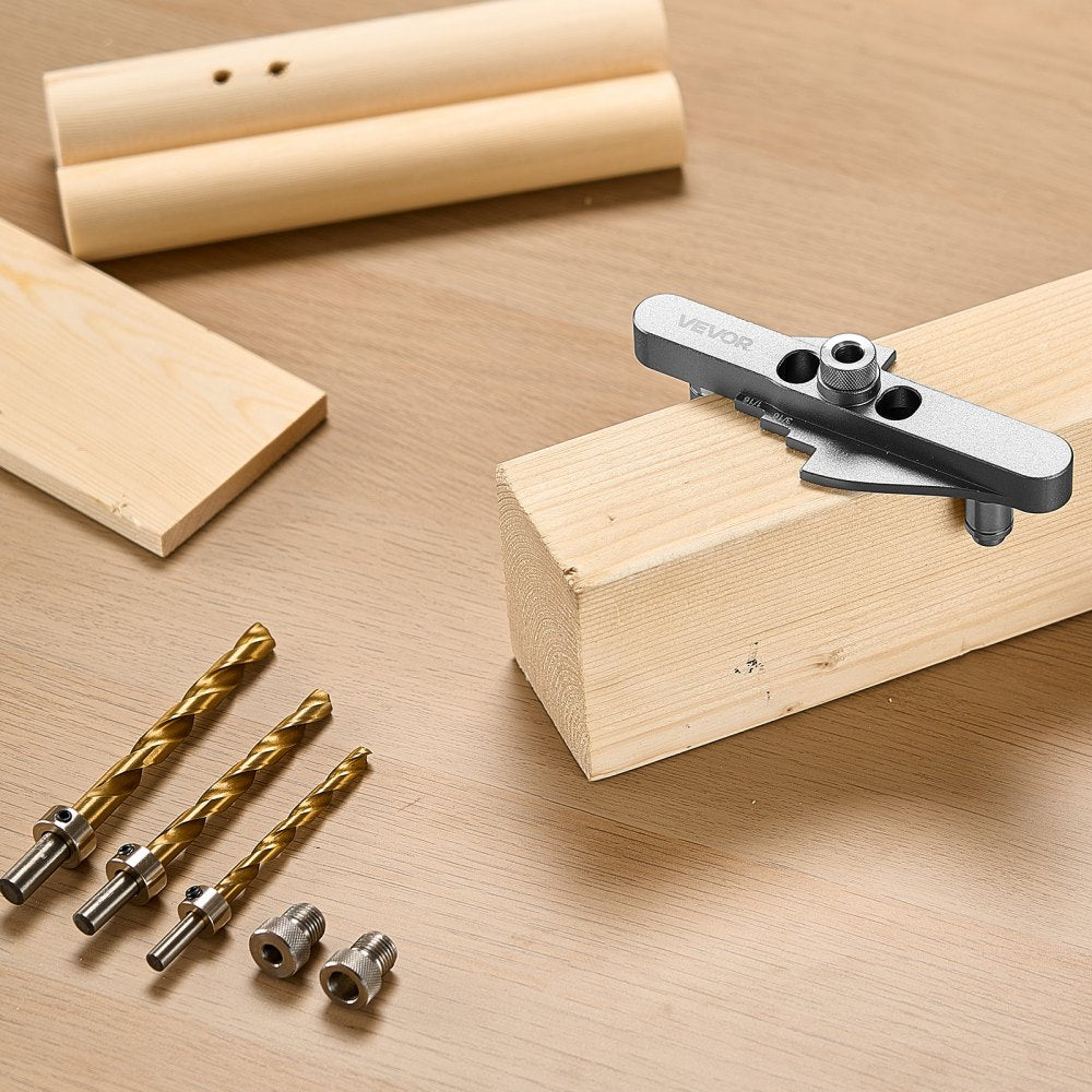 VEVOR Doweling Jig Kit, Self Centering Dowel Drill Jig for Straight Holes, with Drill Bit Set 1/4", 5/16", 3/8" and Drill Bit Stop Collar Set, Aluminum Alloy Woodworking Tools for Drilling, Marking