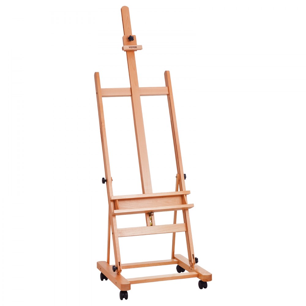 VEVOR Studio H-Frame Easel, Holds Canvas Art up to 48", Beechwood Artists Easel for Painting with Wheels and Large Storage Tray, 33 lbs Load Capacity Studio Easel, Adjustable Art Painting Easel