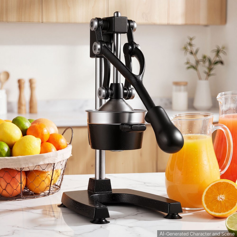 VEVOR Manual Citrus Juicer, 15" Tall Hand Press Oranges Juicer, Manual Fresh Juice Extractor for Lemon Pomegranate Grapefruit, Heavy-Duty Cast Iron, Easy to Clean, Home & Commercial Use, Black