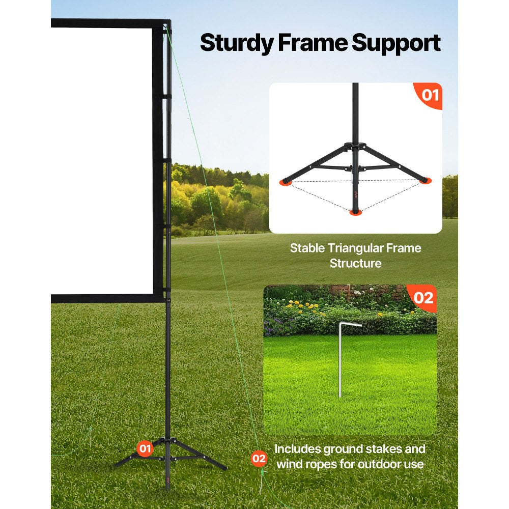 VEVOR Projector Screen with Stand, 100 Inch 160° Wide Angle Indoor Outdoor Projection Screen, 16:9 4K HD Wrinkleless Portable Dual-Tripod Screens with Carry Bag, for Movie Home Theater Presentation