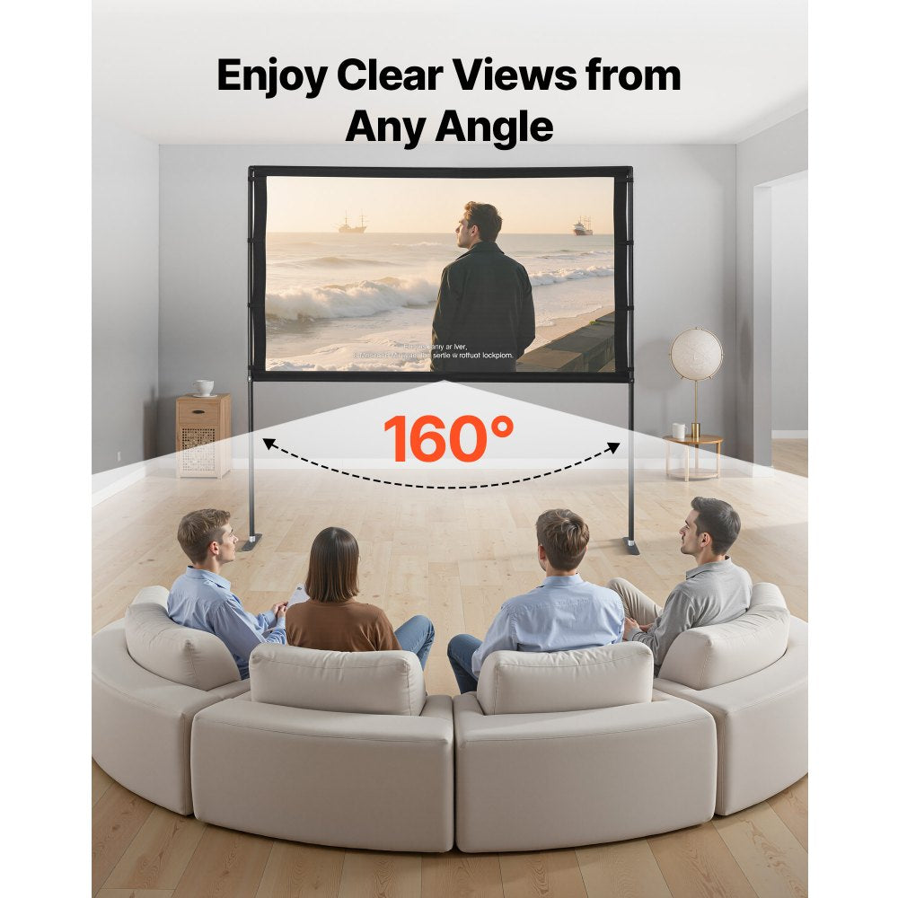 VEVOR Projector Screen with Stand, 80 Inch 160° Wide Angle Indoor Outdoor Projection Screen, 16:9 4K HD Wrinkleless Portable Dual-Stand Screens with Carry Bag, for Movie Home Theater Presentation