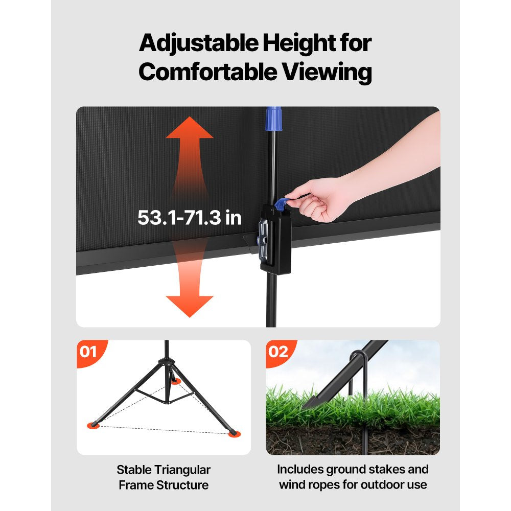 VEVOR Projector Screen with Stand, 60 Inch 160° Wide Angle Indoor Outdoor Projection Screen, 16:9 4K HD Wrinkleless Portable Tripod Screens with Carry Bag, for Movie Home Theater Office Presentation