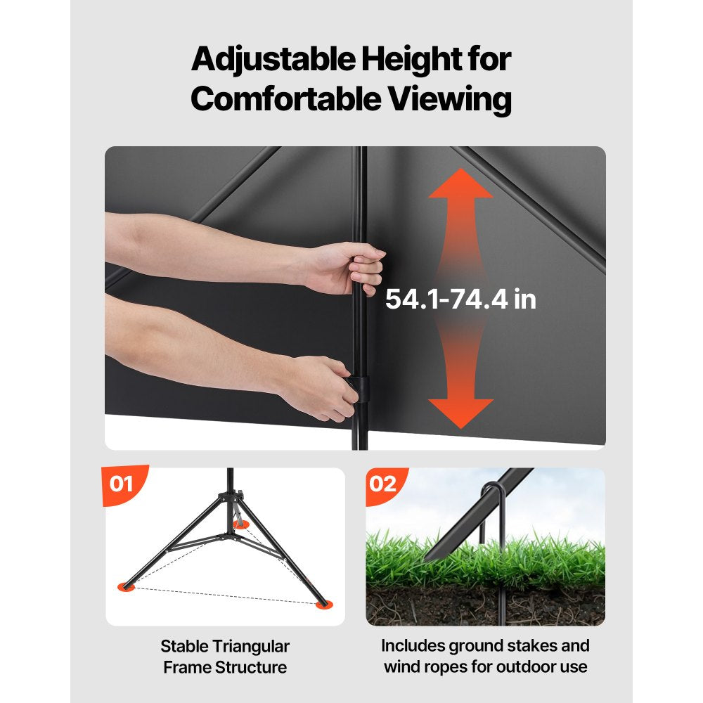 VEVOR Projector Screen with Stand, 80 Inch 160° Wide Angle Indoor Outdoor Projection Screen, 16:9 4K HD Wrinkleless Portable Tripod Screens with Carry Bag, for Movie Home Theater Office Presentation
