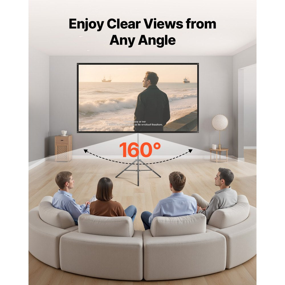 VEVOR Projector Screen with Stand, 80 Inch 160° Wide Angle Indoor Outdoor Projection Screen, 16:9 4K HD Wrinkleless Portable Tripod Screens with Carry Bag, for Movie Home Theater Office Presentation