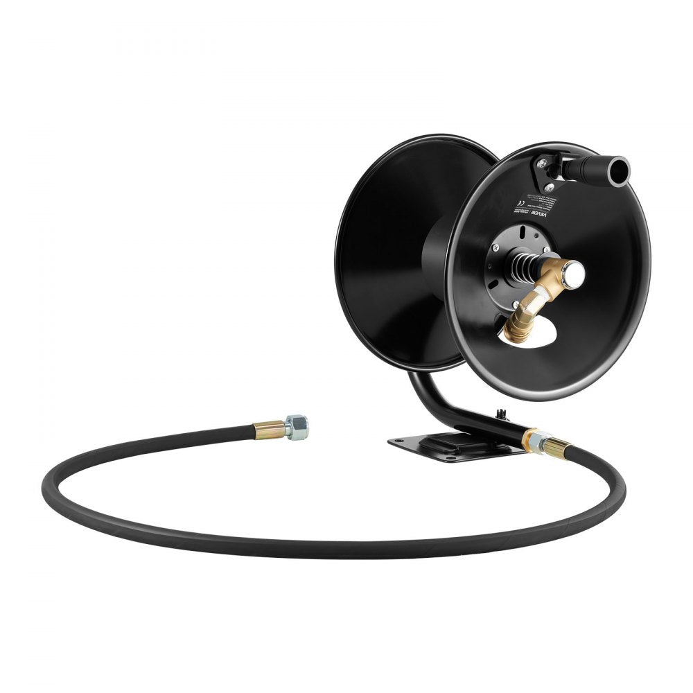 VEVOR Pressure Washer Hose Reel, 50 ft x 3/8 inch Heavy-Duty Steel Bracket-Mounted Pressure Hose Reel, Wall/Floor/Truck Mount, 4000PSI Max, Manual Power Hand Crank for Car/Floor Washing,Garden