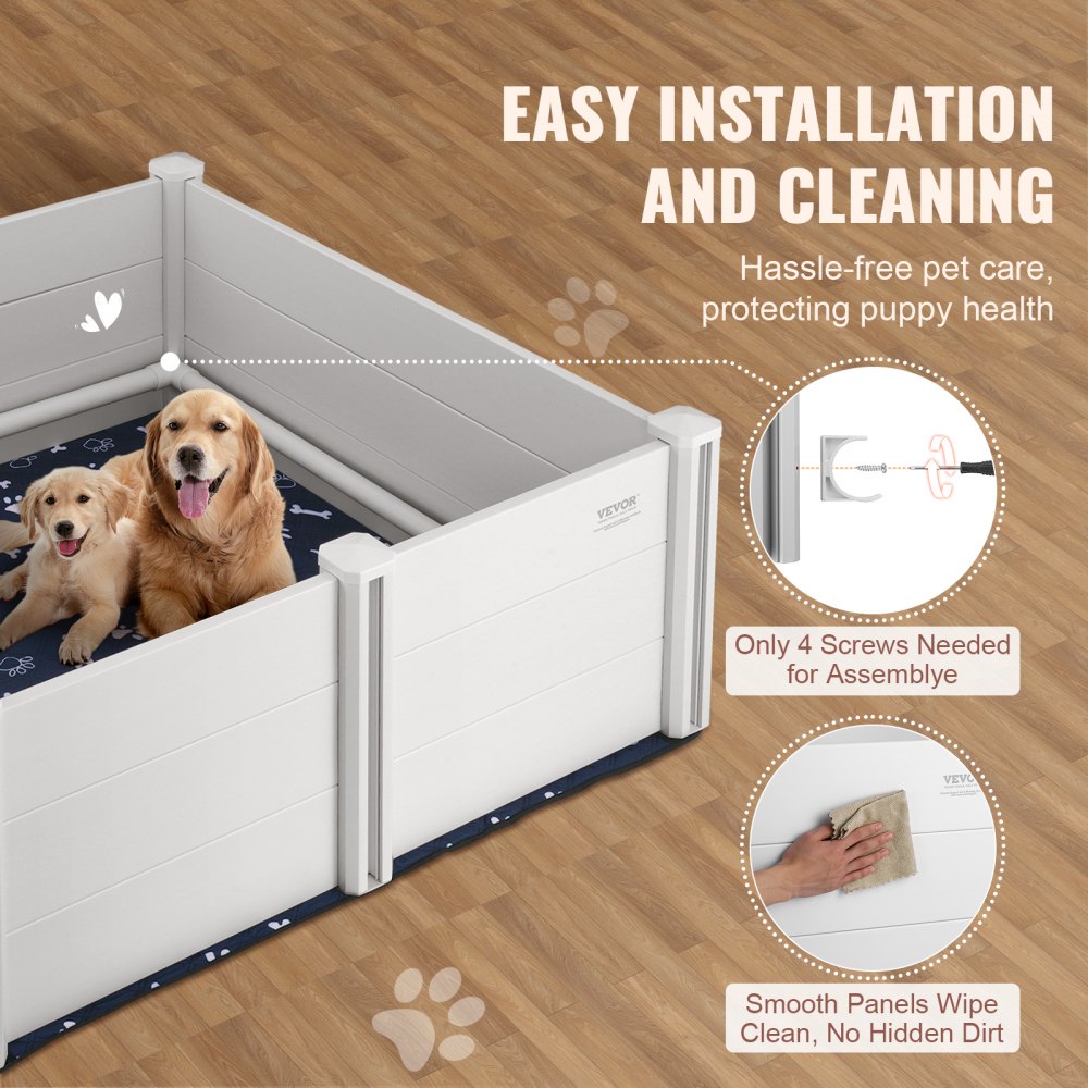 VEVOR Dog Whelping Box, 48 x 48 x 18.1in Whelping Box for Dogs and Puppies, Whelping Pen for Puppies, Dog Birthing Box with Rails and Washable Pee Pad, Whelping Box for Large Breed Dogs, White
