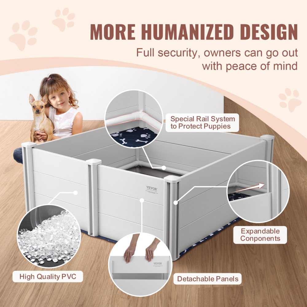 VEVOR Dog Whelping Box, 48 x 48 x 18.1in Whelping Box for Dogs and Puppies, Whelping Pen for Puppies, Dog Birthing Box with Rails and Washable Pee Pad, Whelping Box for Large Breed Dogs, White