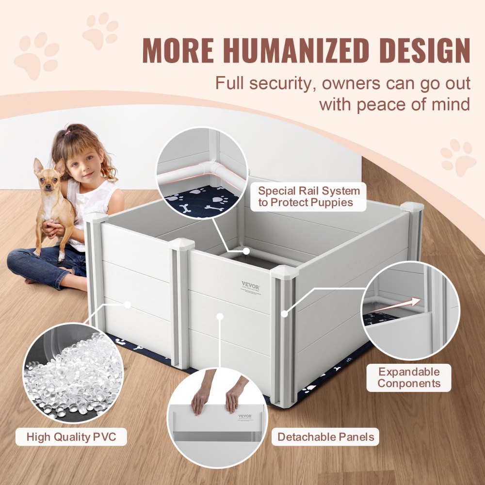 VEVOR Dog Whelping Box, 38.6 x 38.6 x 18.1in Whelping Box for Dogs and Puppies, Whelping Pen for Puppies, Dog Birthing Box with Rails and Washable Pee Pad, Whelping Box for Medium Breed Dogs, White