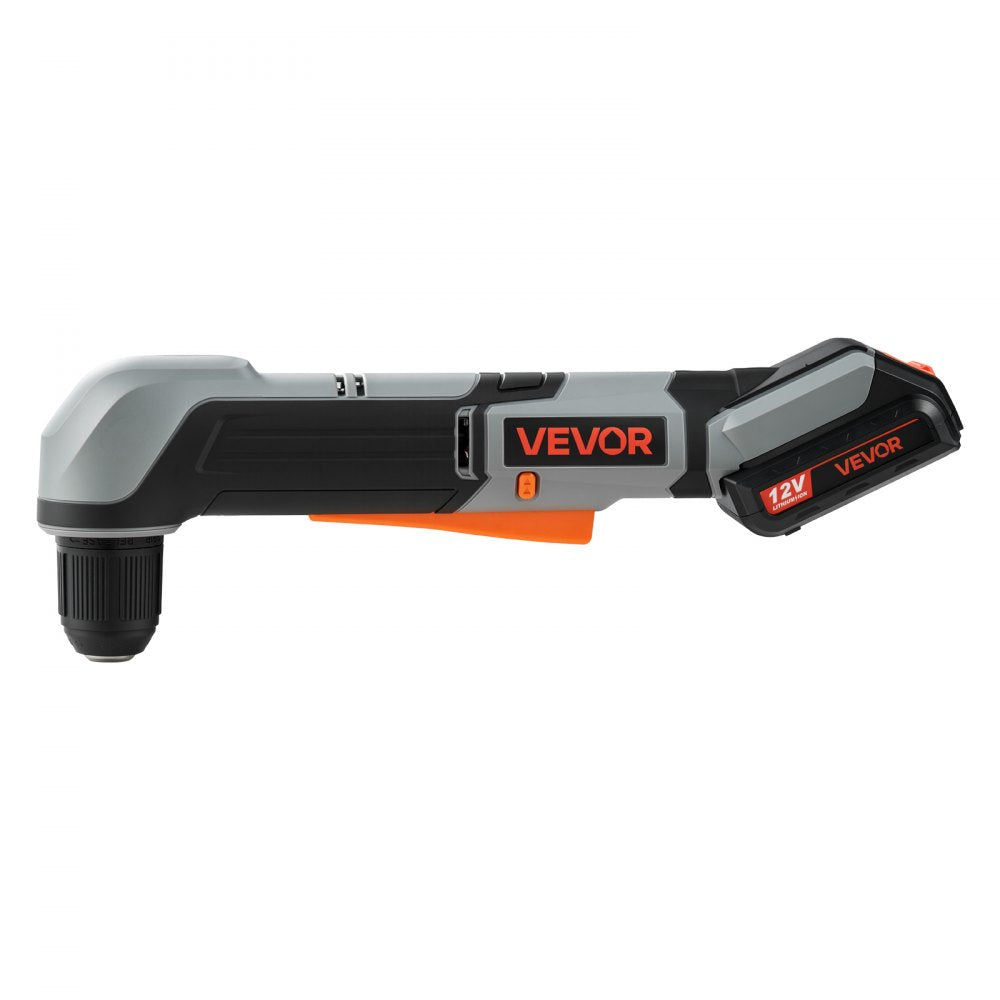 VEVOR Right Angle Drill 3/8 Inch Chuck 90 Degree Cordless Right Angle Drill, For Cabinets, Corners, Frames, Tight Spaces, Handles Both Wood and Metal Drilling, LED Lighting, with 2 Batteries and Charger