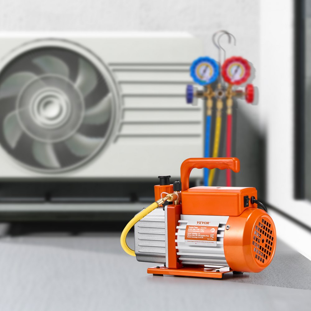 VEVOR Vacuum Pump, 3.5 CFM, HVAC Single Stage Rotary Vane Vacuum Pump, for R134a R22 R410a Systems, Auto AC Vacuum Pump Kit with Oil Bottle, for Automotive Air Conditioner Maintenance Resin Degassing