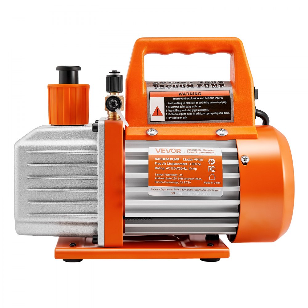 VEVOR Vacuum Pump, 3.5 CFM 1/4 HP, HVAC Single Stage Rotary Vane AC Vacuum Pump, for R134a R22 R410a Systems, with Oil Bottle, 1720 PRM, for Automotive Air Conditioner Maintenance Resin Degassing