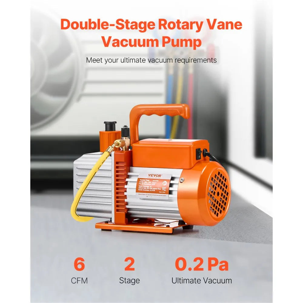 VEVOR Vacuum Pump, 6 CFM, HVAC 2 Stage Rotary Vane Vacuum Pump, for R134a R22 R410a Systems, Auto AC Vacuum Pump Kit with Oil Bottle, for Automotive Air Conditioner Maintenance Resin Degassing