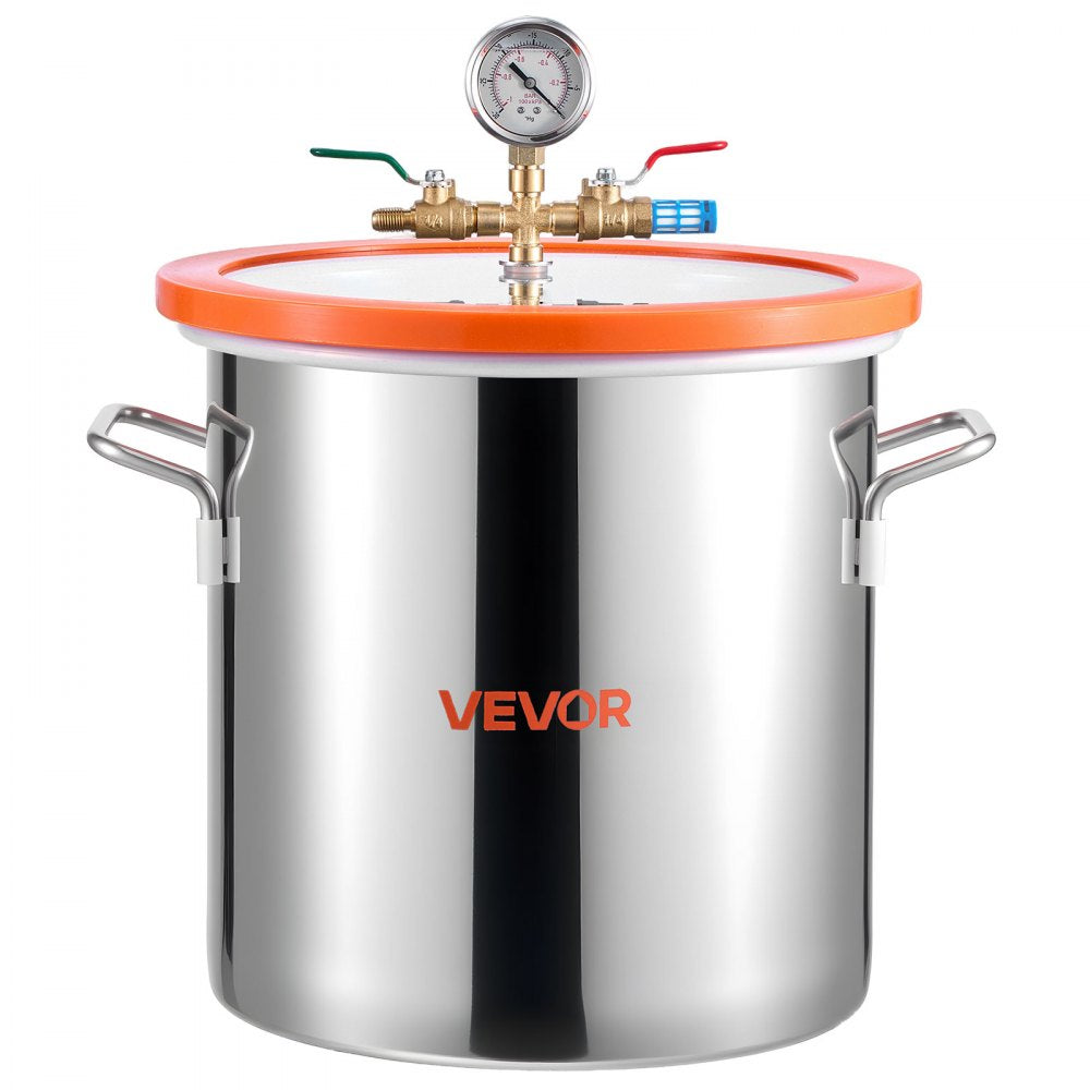 VEVOR 5 Gallon Vacuum Chamber with Pump, 3.5 CFM, Single Stage Vacuum Pump, Stainless Steel Degassing Chamber Kit with Tempered Glass Lid, 5 ft Hose, for Stabilizing Wood Degassing Silicone Resin