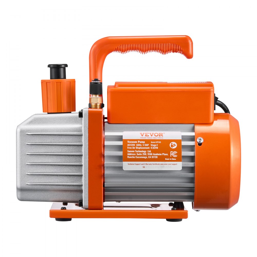 VEVOR 4.5 CFM AC Vacuum Pump and Gauge Set, Single Stage Rotary Vane HVAC Air Vacuum Pump, A/C Refrigerant Manifold Gauge Kit, with Leak Detector Hoses, for R134a, R12, R22, R502a, R410A, R404, R407C