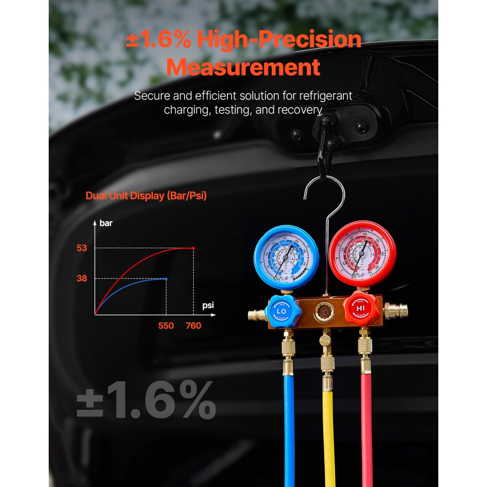 VEVOR 3.5 CFM AC Vacuum Pump and Gauge Set, Single Stage Rotary Vane HVAC Air Vacuum Pump, A/C Refrigerant Manifold Gauge Kit, with Hoses, for R134a, R12, R22, R502a, R410A, R404, R407C Refrigerants