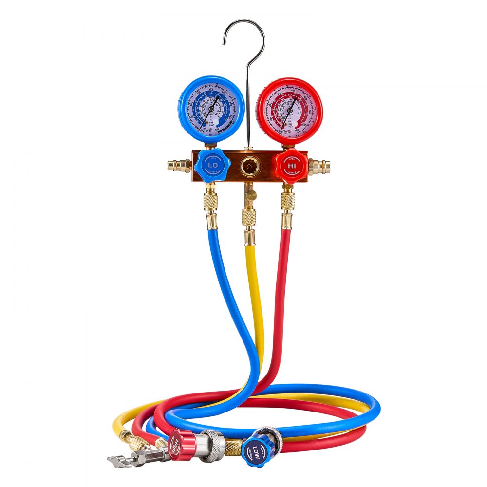 VEVOR 3.5 CFM AC Vacuum Pump and Gauge Set, Single Stage Rotary Vane HVAC Air Vacuum Pump, A/C Refrigerant Manifold Gauge Kit, with Hoses, for R134a, R12, R22, R502a, R410A, R404, R407C Refrigerants
