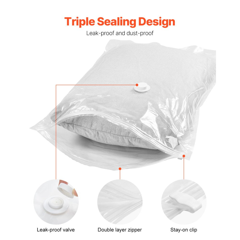 VEVOR Vacuum Storage Bags, 10 Jumbo Space Saver Vacuum Seal Bags, Compression Airtight Space Bags, Zipper Sealer Bags for Clothes, Bedding, Blanket, Pillows, Comforters, Travel (Hand Pump Included)