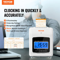 Vevor Time Clock Punch Machine for Small Business 6 Punches Per Day Ne ...