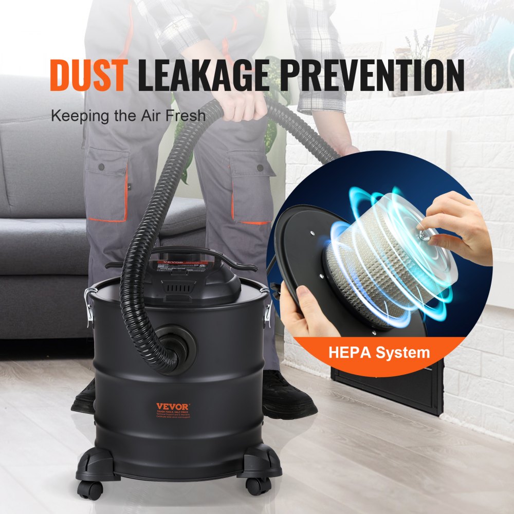 VEVOR Ash Vacuum Cleaner, 5 Gallon with 1200W Powerful Suction, Fireplace Vacuum with Reverse Suction, 16.4 ft Power Cable, 16 Kpa Max. Vacuum, for Fireplaces, Pellet Stoves, Wood Stove, Log Burner