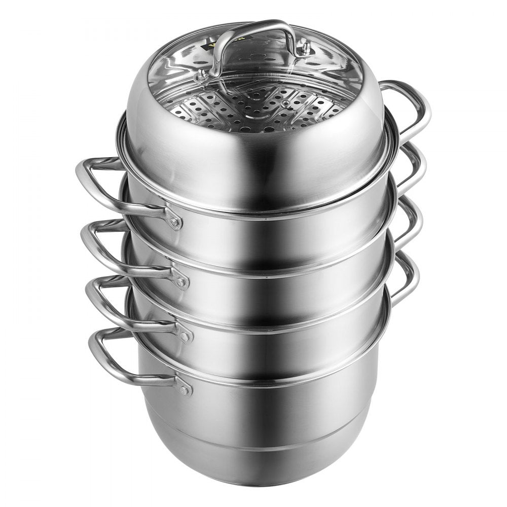 VEVOR Steamer Pot 11.8in/30cm, 5 Tier Steamer Pot for Cooking with 10QT Stock Pot, 3 Vegetable Steamers & 2 Steaming Trays, Food-Grade 304 Stainless Steel Food Steamer Cookware for Gas Electric Stove
