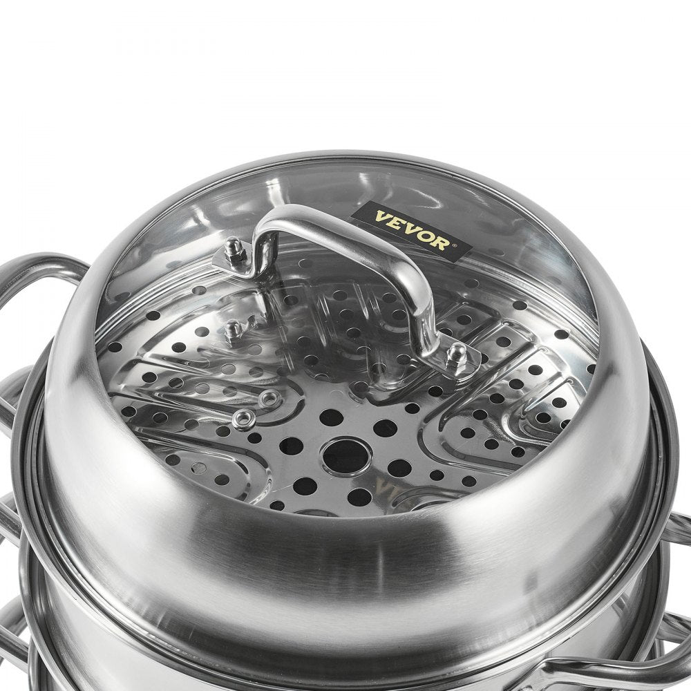 VEVOR Steamer Pot 11.8in/30cm, 5 Tier Steamer Pot for Cooking with 10QT Stock Pot, 3 Vegetable Steamers & 2 Steaming Trays, Food-Grade 304 Stainless Steel Food Steamer Cookware for Gas Electric Stove