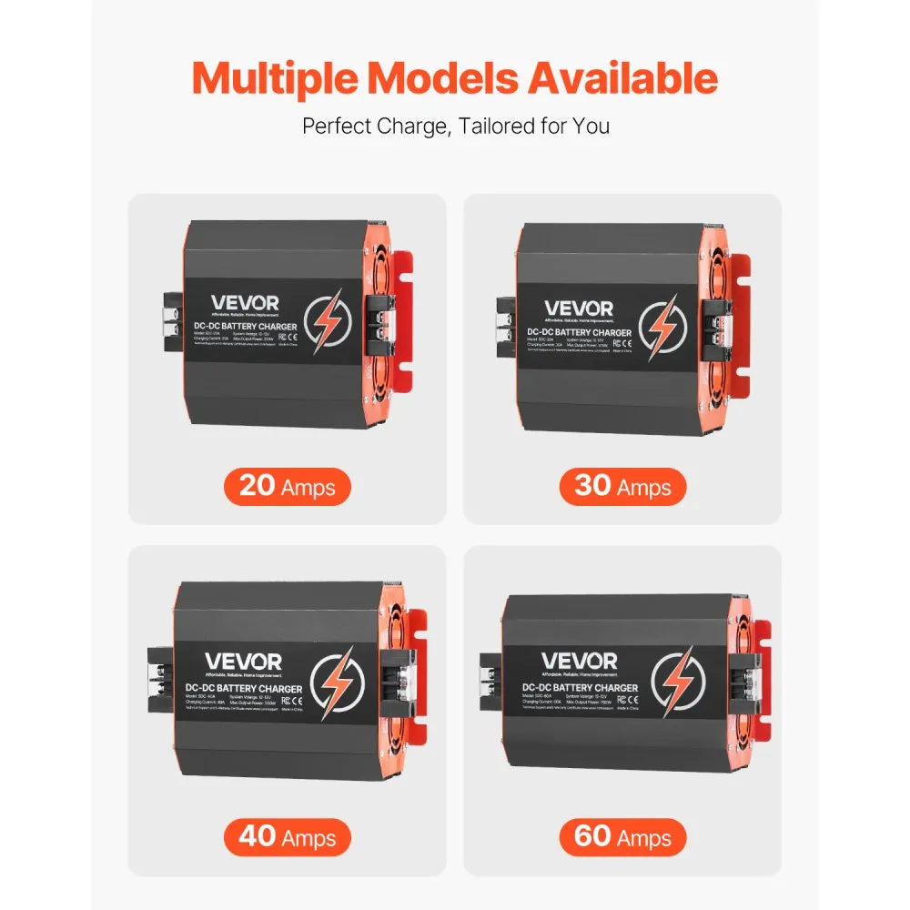 VEVOR 12V 30A DC to DC Battery Charger, 375W, On-Board Battery Charger for Lead-Acid, Lithium, AGM, GEL, and Flooded Batteries, Smart Multi-Stage Charging, for RVs, Commercial Vehicles, Boats, Yachts