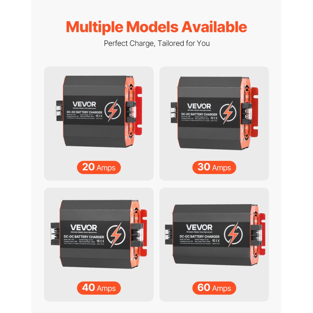 VEVOR 12V 60A DC to DC Battery Charger, 750W, On-Board Battery Charger for Lead-Acid, Lithium, AGM, GEL, and Flooded Batteries, Smart Multi-Stage Charging, for RVs, Commercial Vehicles, Boats, Yachts
