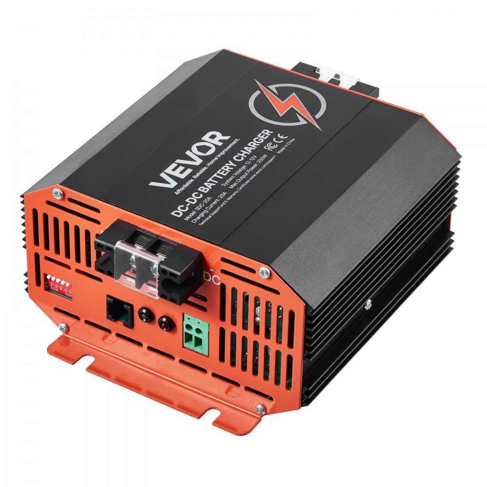 VEVOR 12V 20A DC to DC Battery Charger, 250W, On-Board Battery Charger for Lead-Acid, Lithium, AGM, GEL, and Flooded Batteries, Smart Multi-Stage Charging, for RVs, Commercial Vehicles, Boats, Yachts