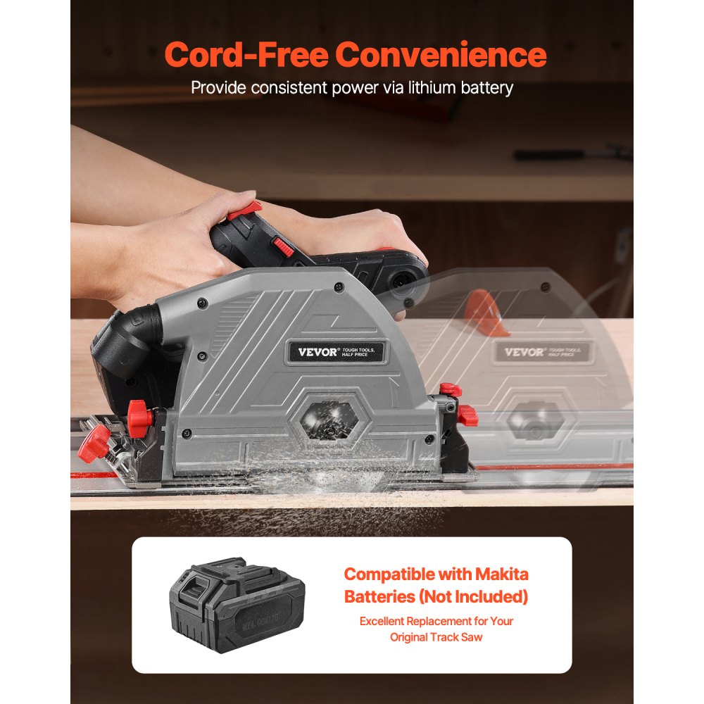VEVOR Cordless Track Saw, 5-1/2 in Blade, Brushless Plunge Circular Saw Kit, Tracksaw with Hard Case, 2.05 in Cutting Depth, for Wood, Plastic, Metal, Compatible with Makita Batteries (Tool Only)