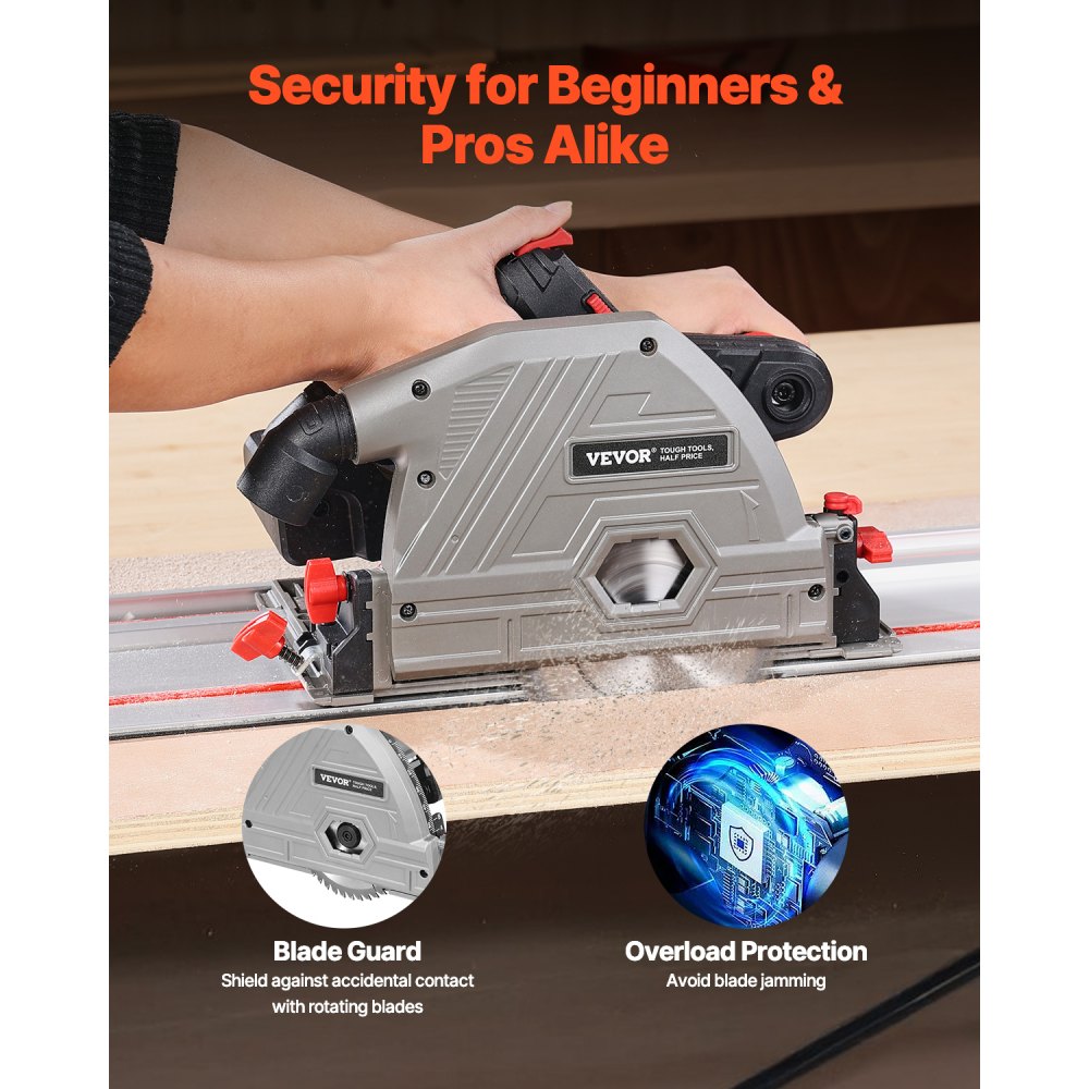 VEVOR Cordless Track Saw, 5-1/2 in Blade, Brushless Plunge Circular Saw Kit, Tracksaw with Hard Case, 2.05 in Cutting Depth, for Wood, Plastic, Metal, Compatible with Makita Batteries (Tool Only)