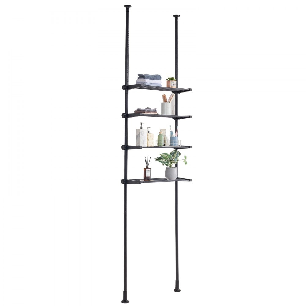VEVOR Over the Toilet Storage, 4-Tier Adjustable Over Toilet Bathroom Organizer, Low-carbon Steel 53"-132" Tall Storage Shelf Rack, Easy Assembly Laundry Space Saver, for Small Rooms, Fit Most Toilets