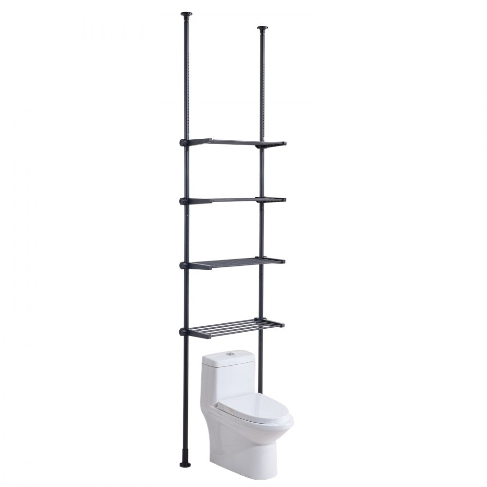 VEVOR Over the Toilet Storage, 4-Tier Adjustable Over Toilet Bathroom Organizer, Low-carbon Steel 53"-132" Tall Storage Shelf Rack, Easy Assembly Laundry Space Saver, for Small Rooms, Fit Most Toilets