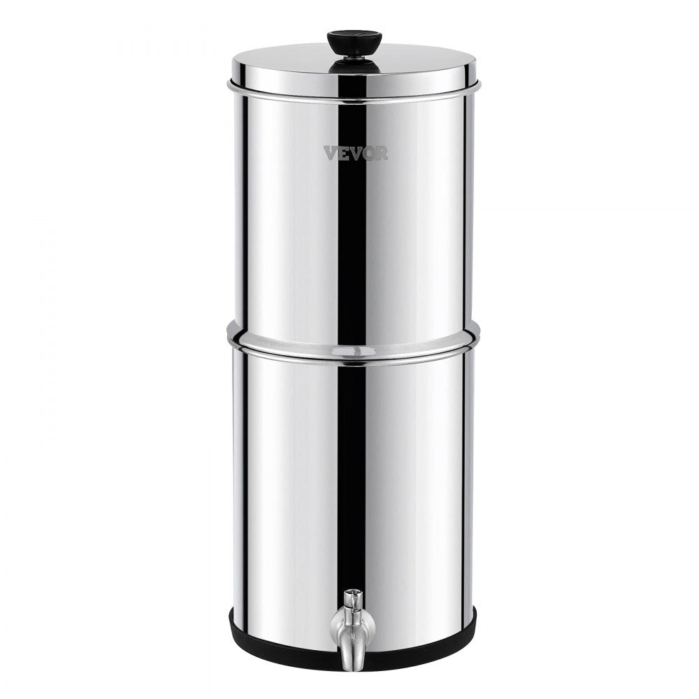 VEVOR Gravity-fed Water Filter System, 1.5G 304 Stainless-Steel Countertop System, Water Filtration System, Reduces Lead and up to 99% of Chlorine, with 2 Carbon Filters & Spigot, for Home Camping RV