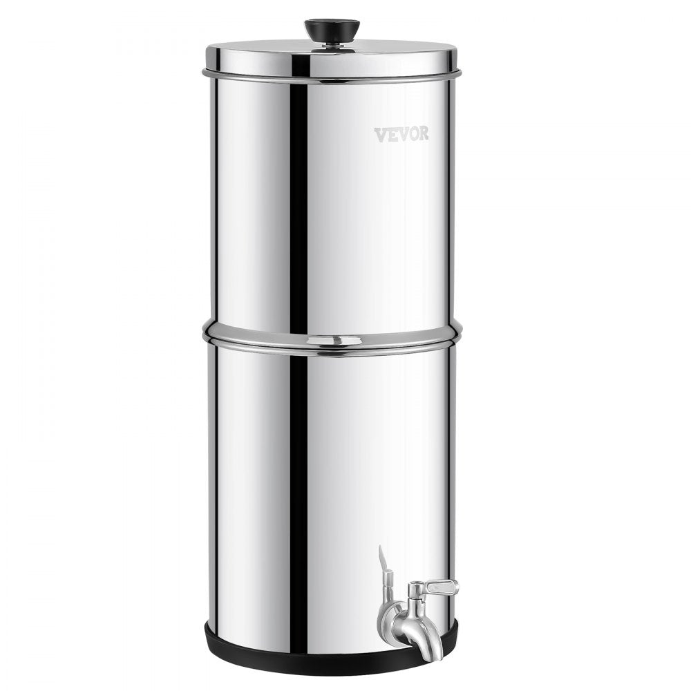 VEVOR Gravity-fed Water Filter System, 1.5G 304 Stainless-Steel Countertop System, Water Filtration System, Reduces Lead and up to 99% of Chlorine, with 2 Carbon Filters & Spigot, for Home Camping RV